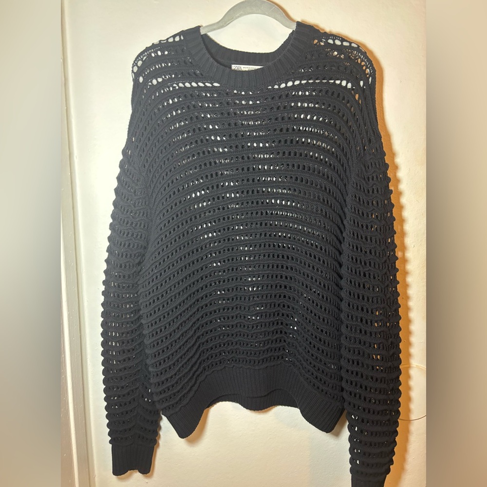 Zara Black Open-Knit Women's Sweater